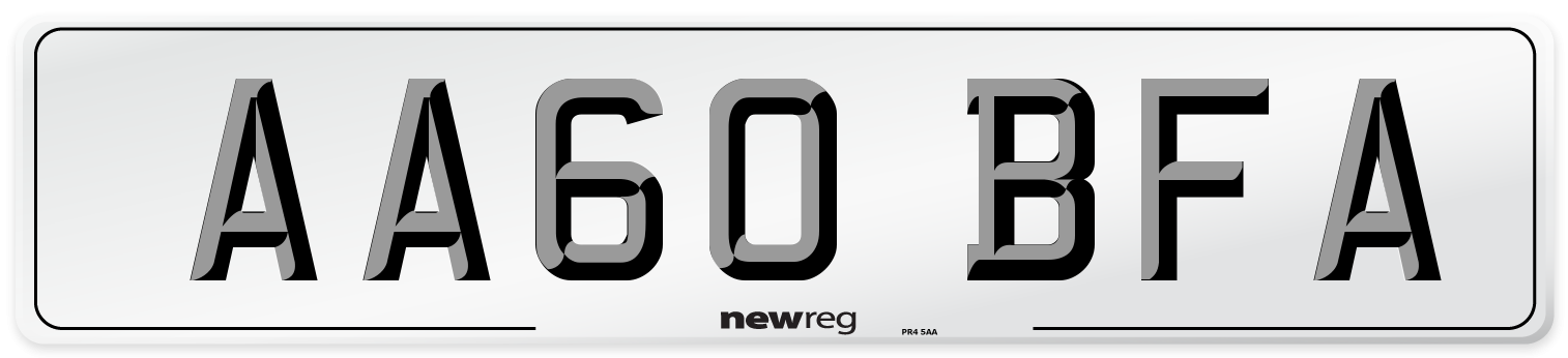 AA60 BFA Number Plate from New Reg